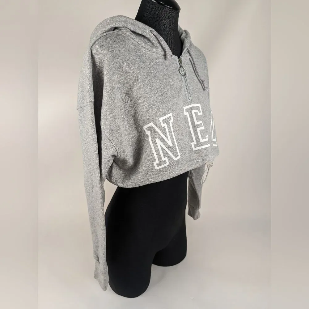 Cropped NEU Neuapparel Hoodie Sweatshirt Grey Women's Medium Long Sleeve - Picture 3 of 8